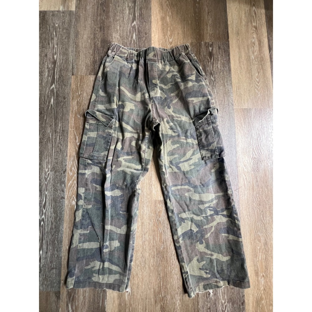 Dazy Cargo Pants Kids XL Green Camouflage Elastic Waist Distressed Raw Hem